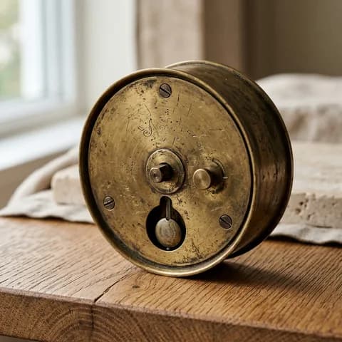 The back and its markings. An antique clock, leather-bound book, keys, magnifier and carved boxes on a yellow background.