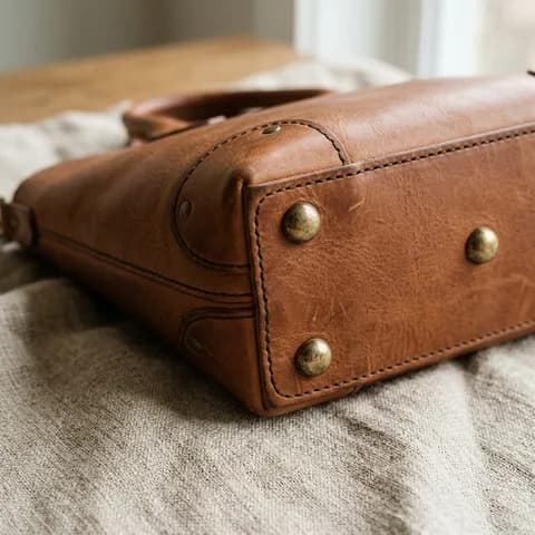 The base and its corners. Hands pointing at the details of quilted, monogram and leather designer handbags.