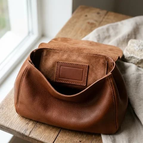 Inside, with the label or code. Hands pointing at the details of quilted, monogram and leather designer handbags.