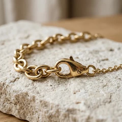 The links and the clasp. Gold rings, a chain and diamond studs beside an emerald ring in a red velvet box.
