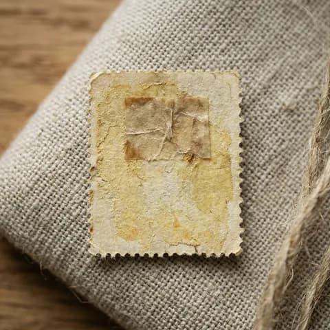 The back and the gum. Postage stamps, an album, a magnifier and tongs on a wooden desk.