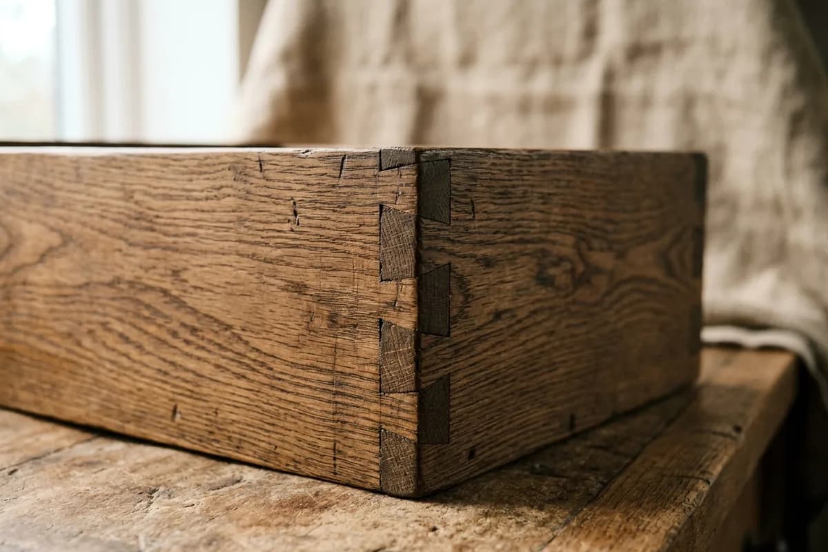 Hand-cut dovetails date a piece