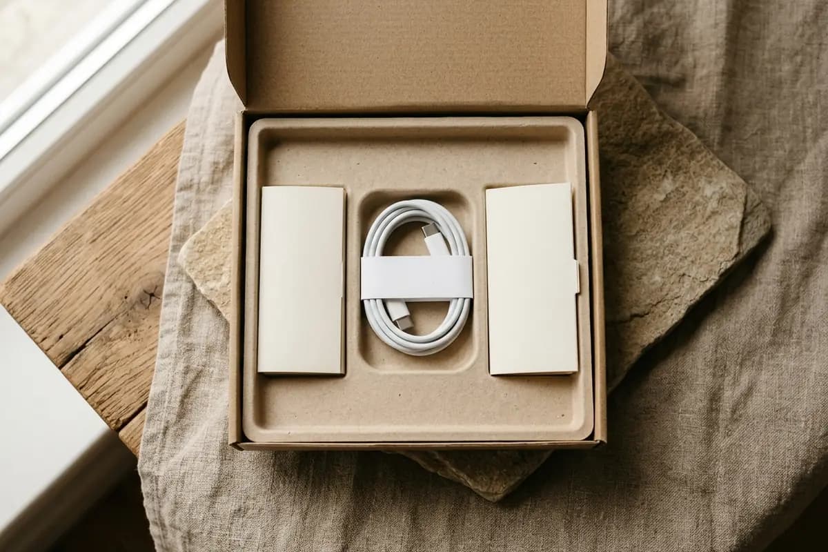 Packaging inside: tray, cable and paperwork