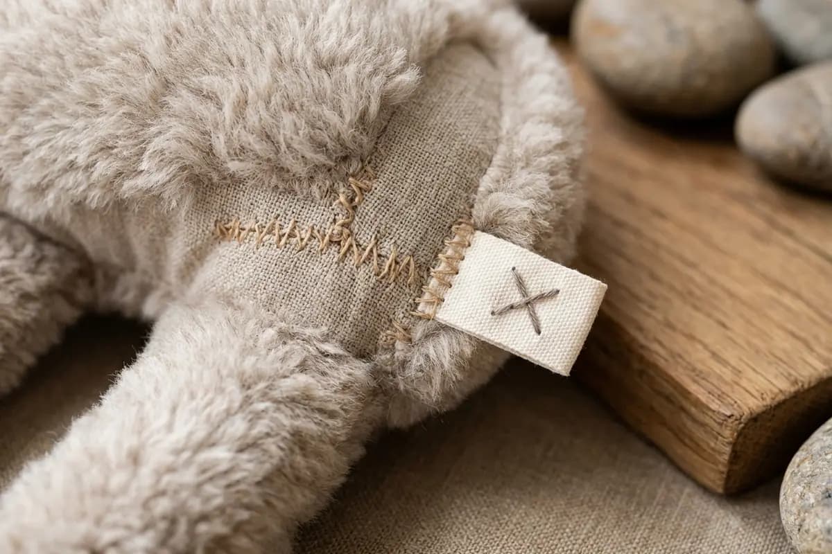 Seams and tags on the toy