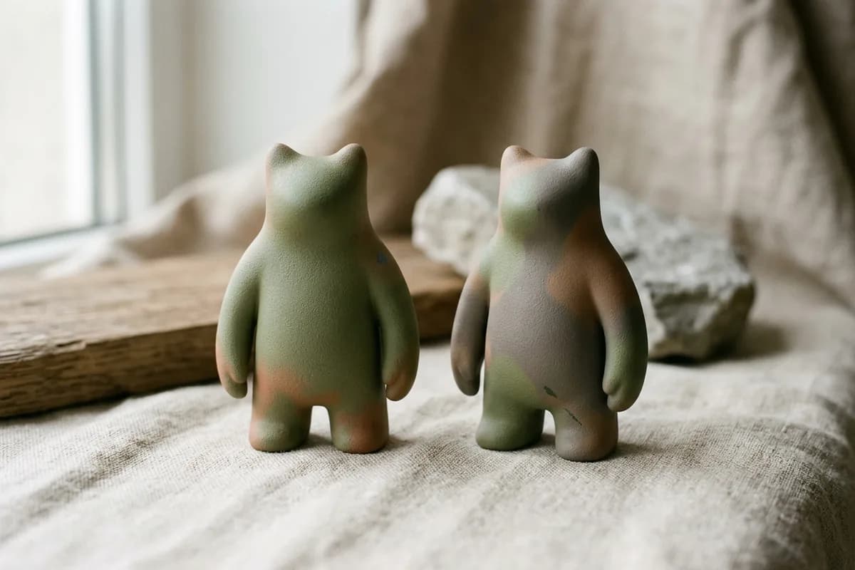 Two figures: spot the differences in paint and shape